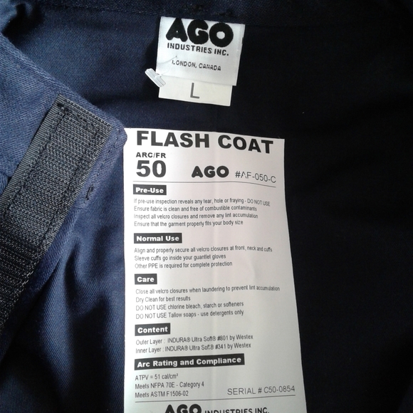 AGO CANADA ultra soft Safety flash Coat ARC/FR 50 - Picture 4 of 6